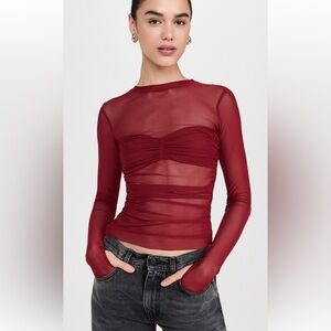 AFRM Red Sheer Long Sleeve Top M